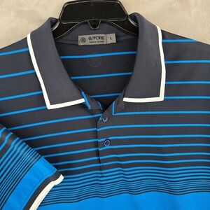 G/FORE Golf Polo Shirt Striped Performance Athletic Blue Black Mens Size Large